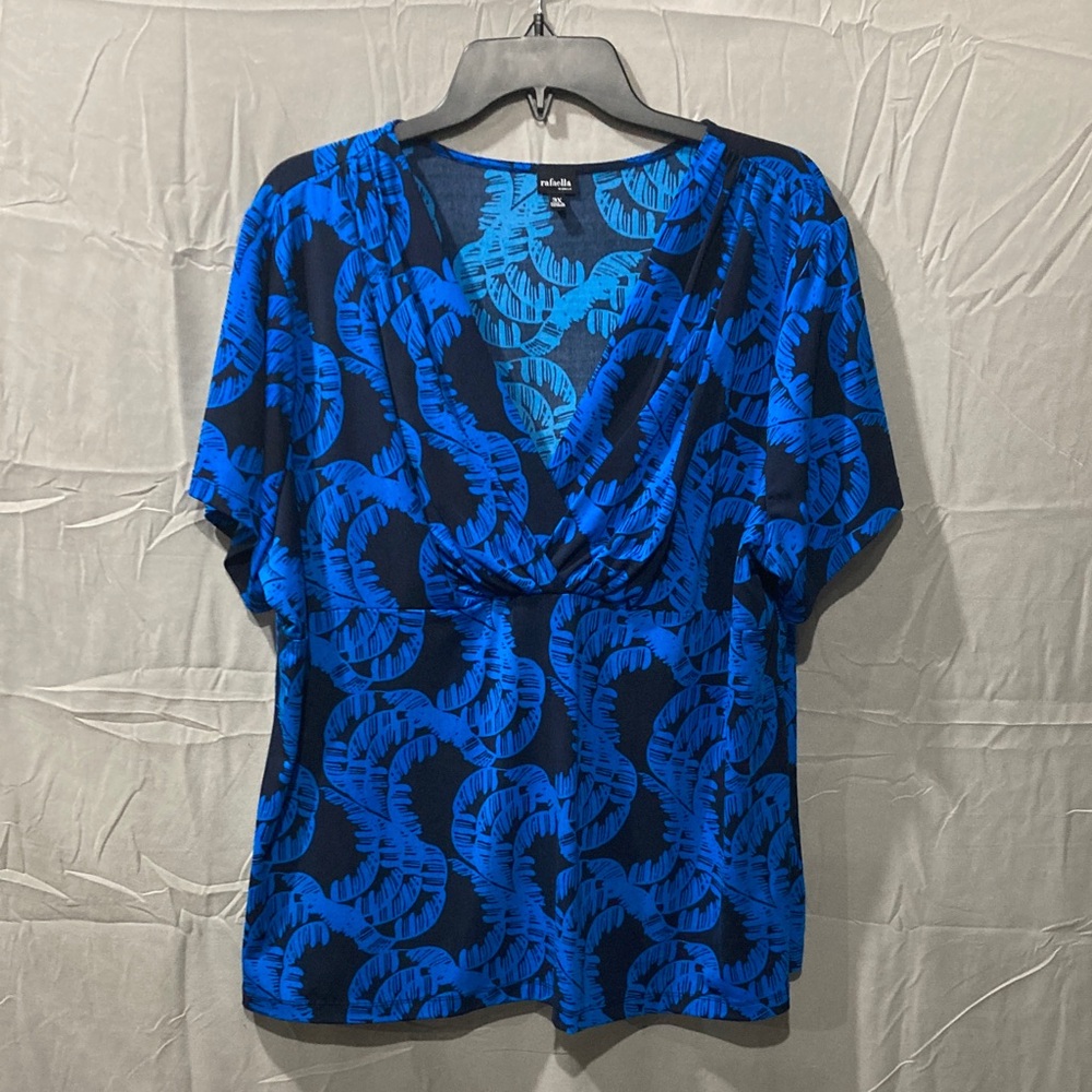 Rafaella Blue Patterned V-neck Women's Blouse